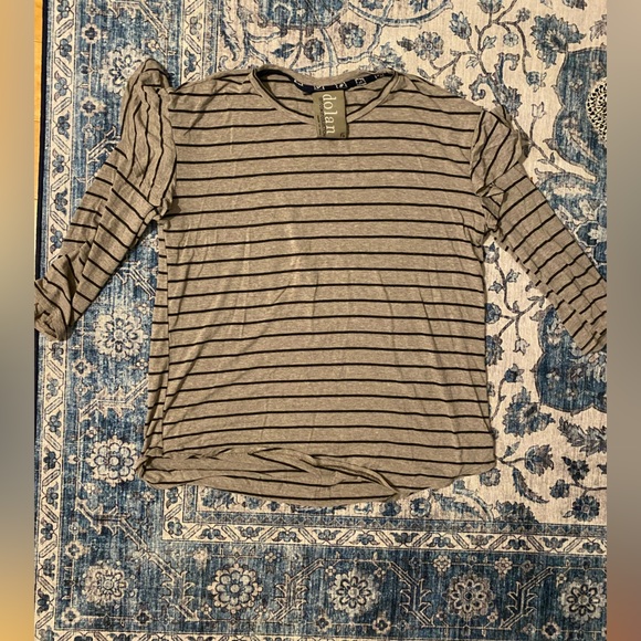 Dolan by Anthropologie Grey Binney Ruffle Striped Top Size XS - Picture 2 of 6